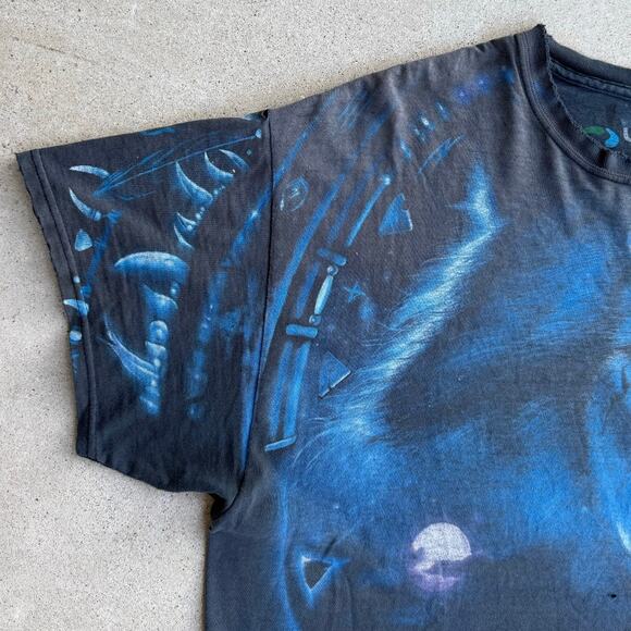 Vintage Liquid Blue Wolf Moon All Over Print 2001 T-Shirt XL Distressed Thrashed - Picture 6 of 9